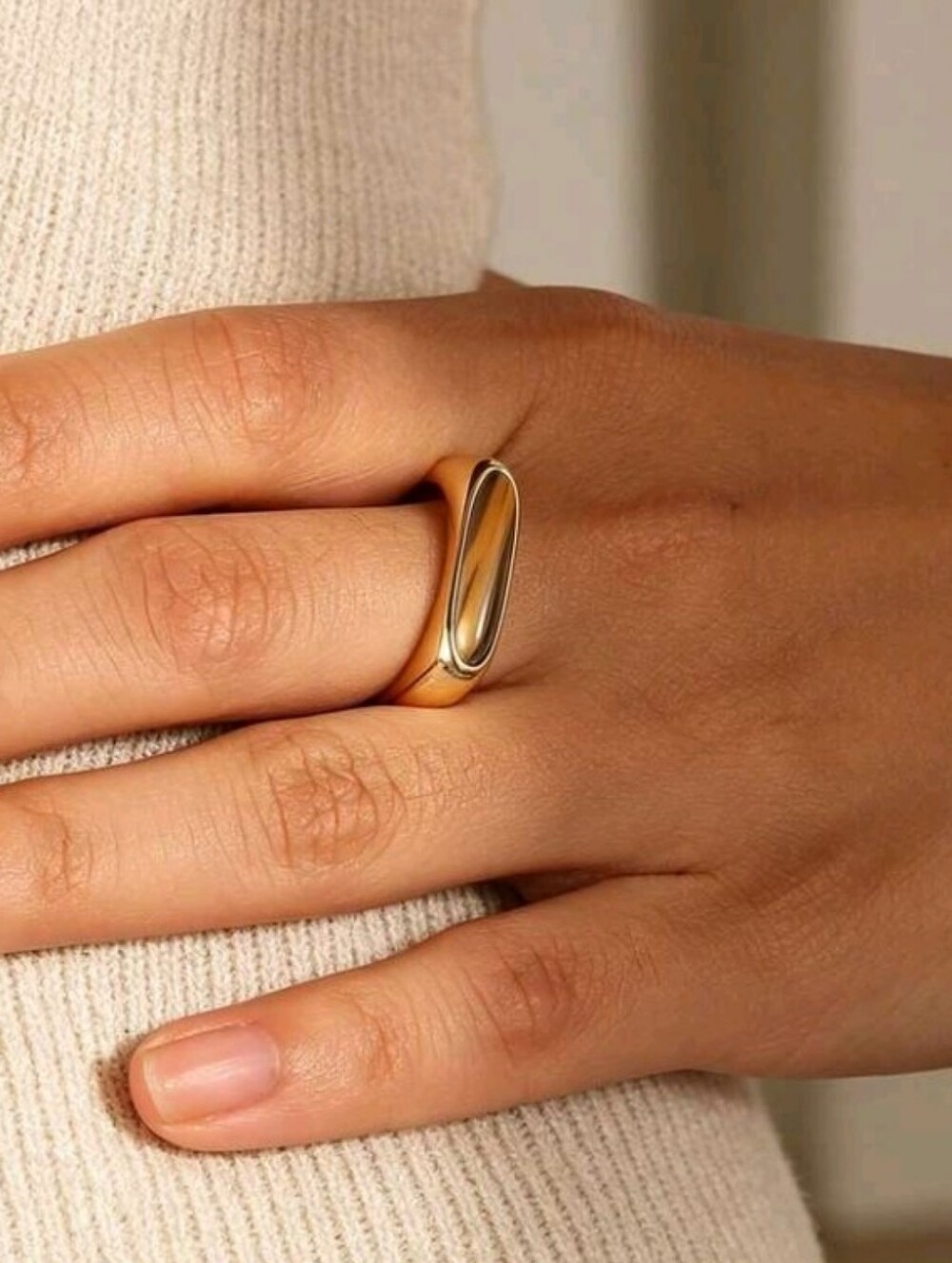 NEW! Minimalist Gold Modern Tiger Eye Sculpted Oval Ring - Women Jewelry